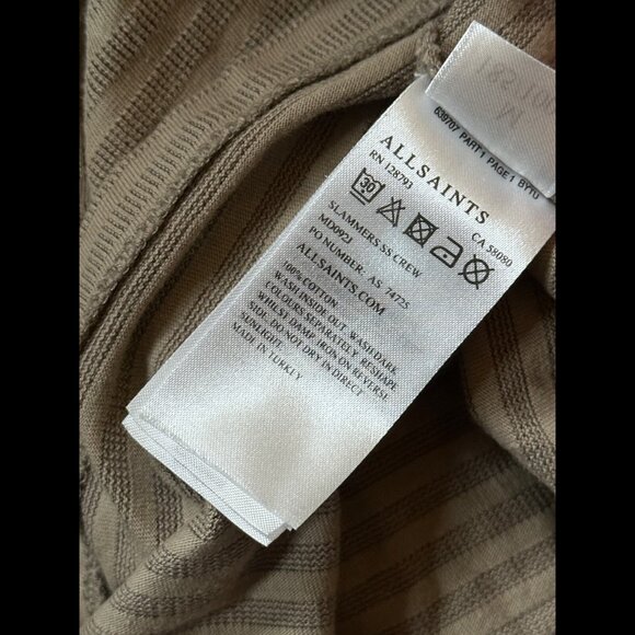 AllSaints T Shirt Medium Mens Green Striped Slamer Short Sleeve Crewneck Tee - Picture 9 of 9